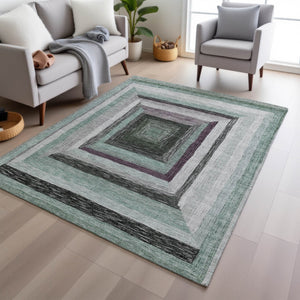 HomeRoots 5' Contemporary Pale Aqua Ivory and Gray Geometric Washable Area Rug for Indoor and Outdoor Spaces 9' X 12' 627174