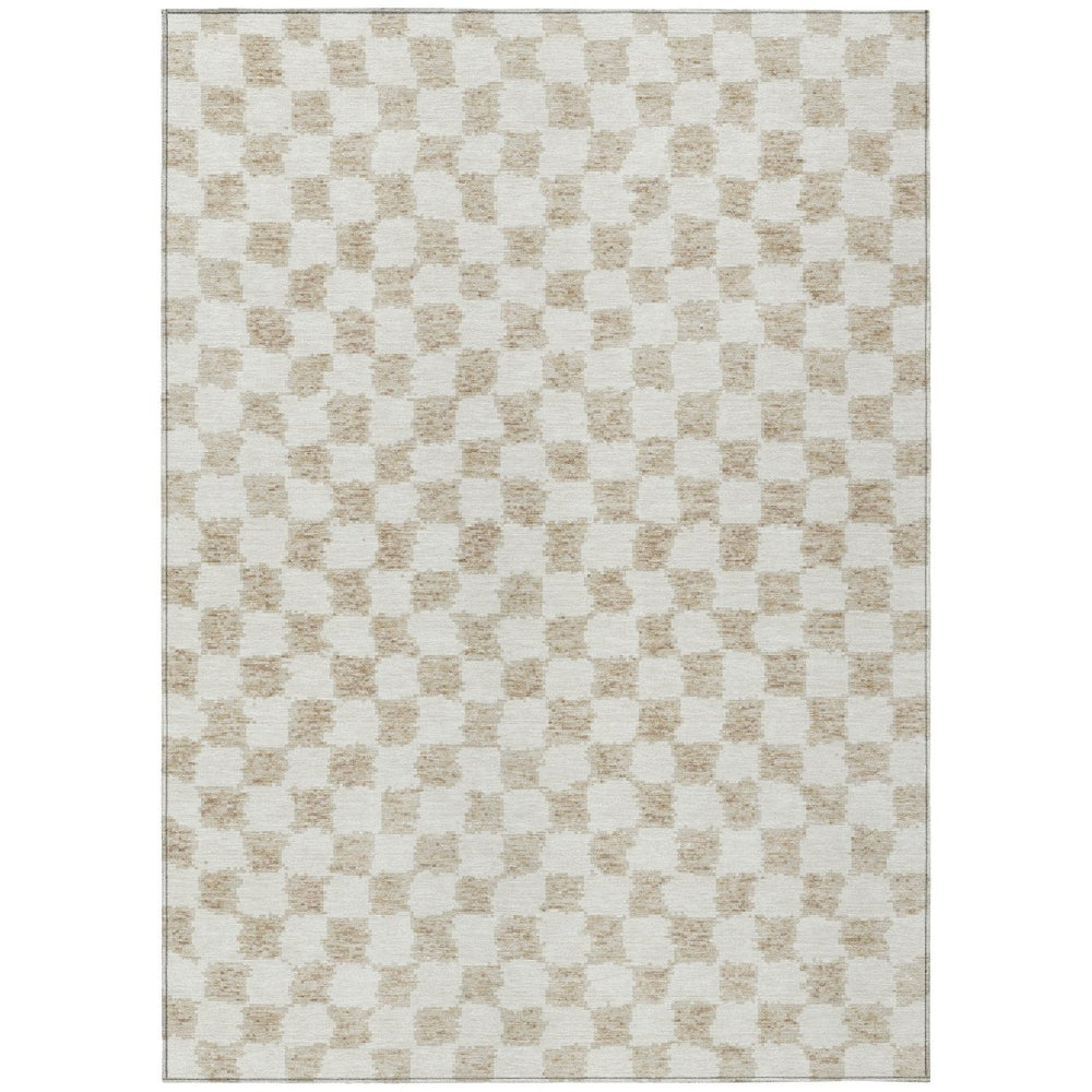 HomeRoots 5' Beige and Ivory Geometric Indoor-Outdoor Area Rug - Stylish, Durable, and Machine Washable Design 5' X 8' 627183