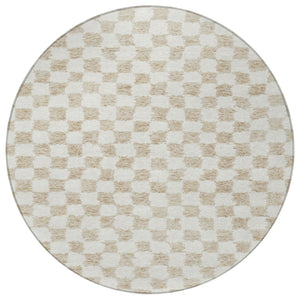 HomeRoots 5' Beige and Ivory Geometric Indoor-Outdoor Area Rug - Stylish, Durable, and Machine Washable Design 8' Round 627184