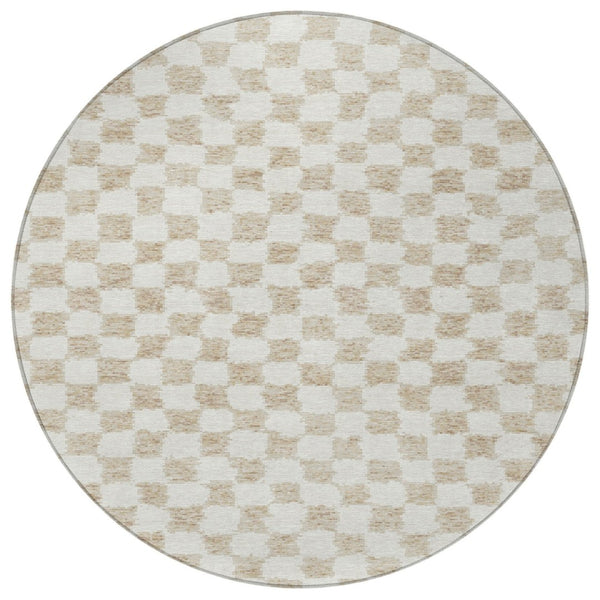 HomeRoots 5' Beige and Ivory Geometric Indoor-Outdoor Area Rug - Stylish, Durable, and Machine Washable Design 8' Round 627184