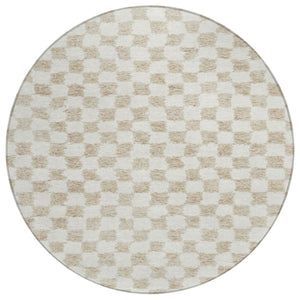 HomeRoots 5' Beige and Ivory Geometric Indoor-Outdoor Area Rug - Stylish, Durable, and Machine Washable Design 8' Round 627184