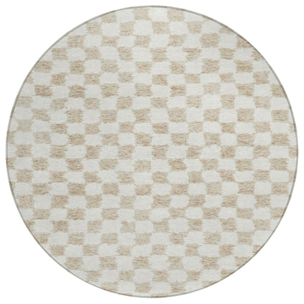 HomeRoots 5' Beige and Ivory Geometric Indoor-Outdoor Area Rug - Stylish, Durable, and Machine Washable Design 8' Round 627184