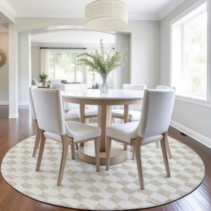 HomeRoots 5' Beige and Ivory Geometric Indoor-Outdoor Area Rug - Stylish, Durable, and Machine Washable Design 8' Round 627184