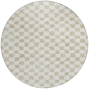 HomeRoots 5' Beige and Ivory Geometric Indoor-Outdoor Area Rug - Stylish, Durable, and Machine Washable Design 8' Round 627184
