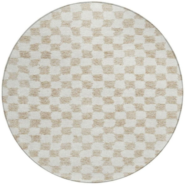HomeRoots 5' Beige and Ivory Geometric Indoor-Outdoor Area Rug - Stylish, Durable, and Machine Washable Design 8' Round 627184