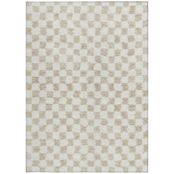 HomeRoots 5' Beige and Ivory Geometric Indoor-Outdoor Area Rug - Stylish, Durable, and Machine Washable Design 9' X 12' 627186