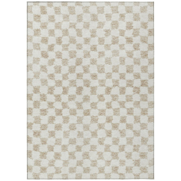 HomeRoots 5' Beige and Ivory Geometric Indoor-Outdoor Area Rug - Stylish, Durable, and Machine Washable Design 9' X 12' 627186