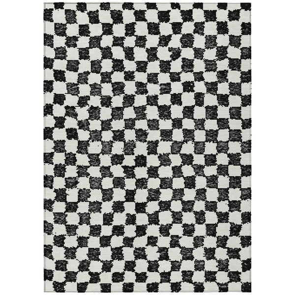 HomeRoots 5' Black and Ivory Geometric Area Rug – Durable, Washable, Perfect for Indoor and Outdoor Spaces 5' X 8' 627189