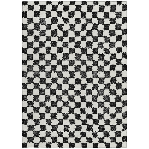 HomeRoots 5' Black and Ivory Geometric Area Rug – Durable, Washable, Perfect for Indoor and Outdoor Spaces 5' X 8' 627189