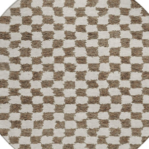 HomeRoots 5' Brown and Ivory Geometric Indoor Outdoor Area Rug - Stylish, Washable, and Durable for All Spaces 8' Round 627196