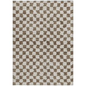 HomeRoots 5' Brown and Ivory Geometric Indoor Outdoor Area Rug - Stylish, Washable, and Durable for All Spaces 9' X 12' 627198