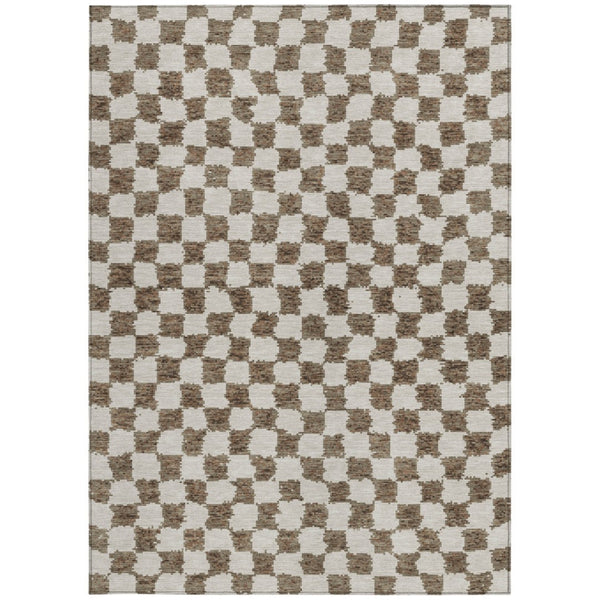 HomeRoots 5' Brown and Ivory Geometric Indoor Outdoor Area Rug - Stylish, Washable, and Durable for All Spaces 9' X 12' 627198