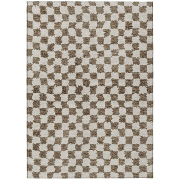 HomeRoots 5' Brown and Ivory Geometric Indoor Outdoor Area Rug - Stylish, Washable, and Durable for All Spaces 9' X 12' 627198