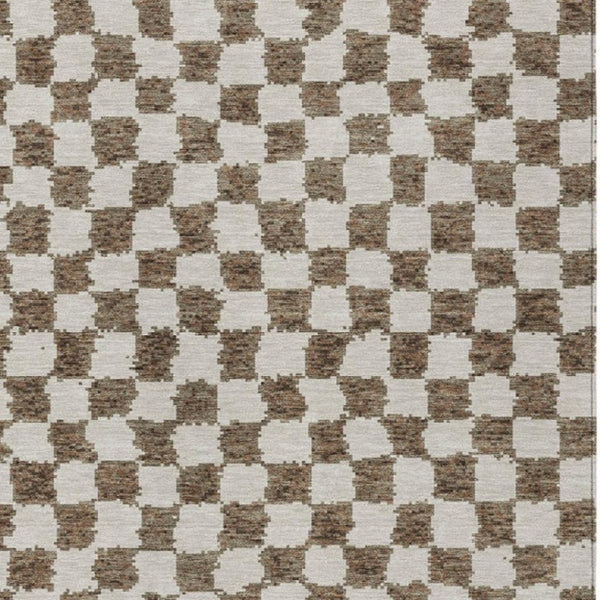 HomeRoots 5' Brown and Ivory Geometric Indoor Outdoor Area Rug - Stylish, Washable, and Durable for All Spaces 9' X 12' 627198
