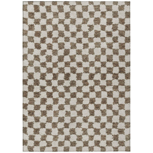 HomeRoots 5' Brown and Ivory Geometric Indoor Outdoor Area Rug - Stylish, Washable, and Durable for All Spaces 10' X 14' 627199