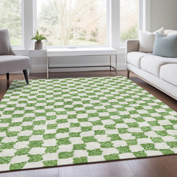 HomeRoots 5' Green and Ivory Geometric Area Rug - Stylish, Washable, Durable for Indoor and Outdoor Spaces 5' X 8' 627201