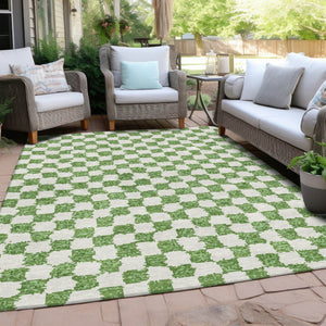 HomeRoots 5' Green and Ivory Geometric Area Rug - Stylish, Washable, Durable for Indoor and Outdoor Spaces 8' X 10' 627203