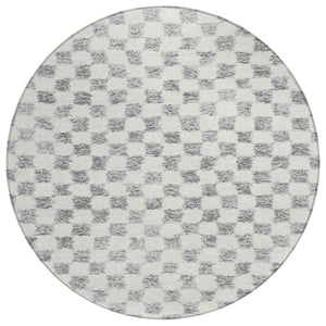HomeRoots 5' Gray and Ivory Geometric Area Rug - Stylish, Washable, Durable for Indoor and Outdoor Spaces 8' Round 627208