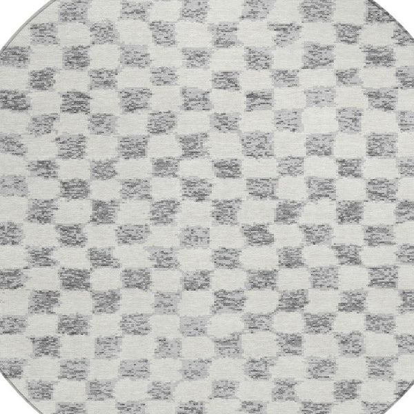 HomeRoots 5' Gray and Ivory Geometric Area Rug - Stylish, Washable, Durable for Indoor and Outdoor Spaces 8' Round 627208