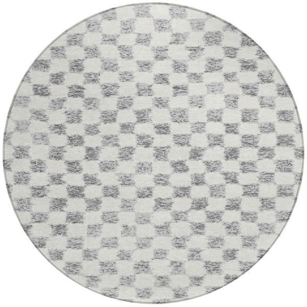 HomeRoots 5' Gray and Ivory Geometric Area Rug - Stylish, Washable, Durable for Indoor and Outdoor Spaces 8' Round 627208