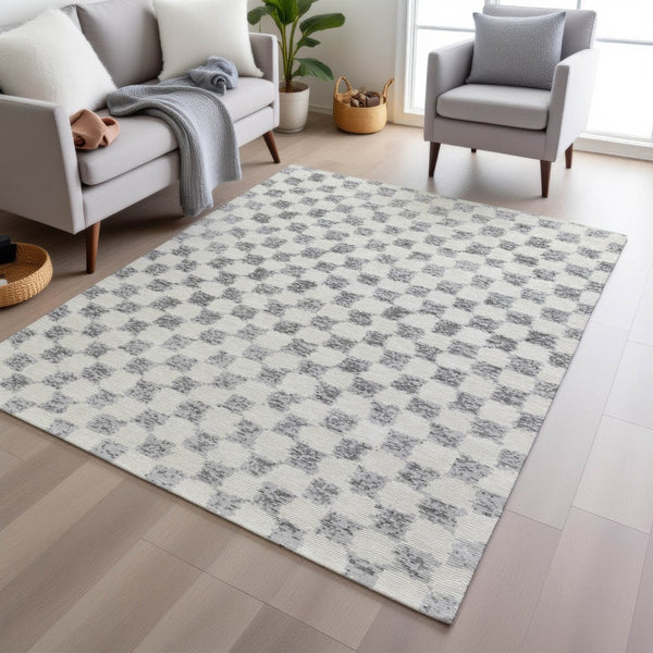 HomeRoots 5' Gray and Ivory Geometric Area Rug - Stylish, Washable, Durable for Indoor and Outdoor Spaces 8' X 10' 627209
