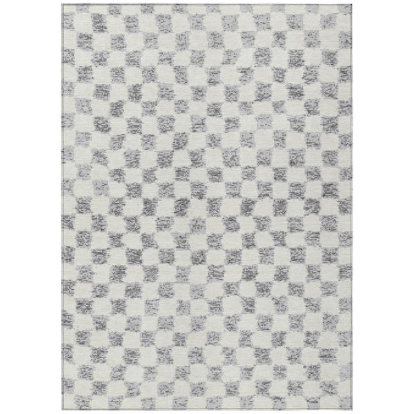 HomeRoots 5' Gray and Ivory Geometric Area Rug - Stylish, Washable, Durable for Indoor and Outdoor Spaces 9' X 12' 627210
