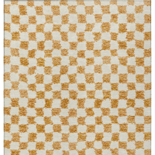 HomeRoots 5' Orange and Ivory Geometric Area Rug - Stylish, Washable Design for Indoor and Outdoor Spaces 5' X 8' 627219