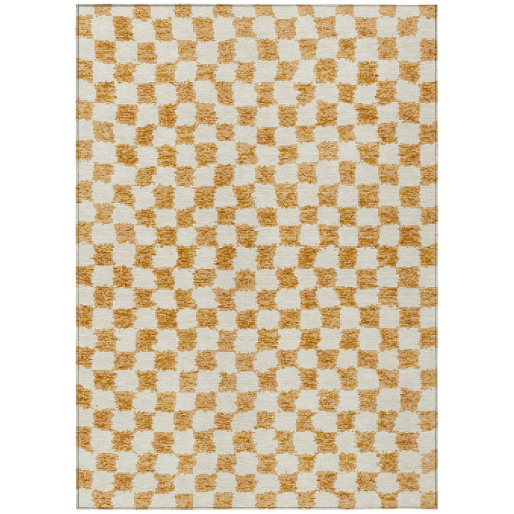 HomeRoots 5' Orange and Ivory Geometric Area Rug - Stylish, Washable Design for Indoor and Outdoor Spaces 5' X 8' 627219