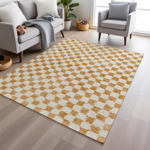 HomeRoots 5' Orange and Ivory Geometric Area Rug - Stylish, Washable Design for Indoor and Outdoor Spaces 5' X 8' 627219