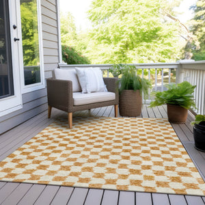 HomeRoots 5' Orange and Ivory Geometric Area Rug - Stylish, Washable Design for Indoor and Outdoor Spaces 5' X 8' 627219