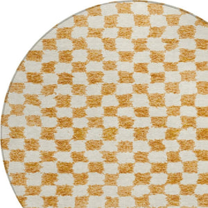 HomeRoots 5' Orange and Ivory Geometric Area Rug - Stylish, Washable Design for Indoor and Outdoor Spaces 8' Round 627220