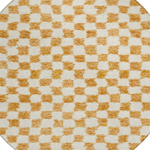 HomeRoots 5' Orange and Ivory Geometric Area Rug - Stylish, Washable Design for Indoor and Outdoor Spaces 8' Round 627220