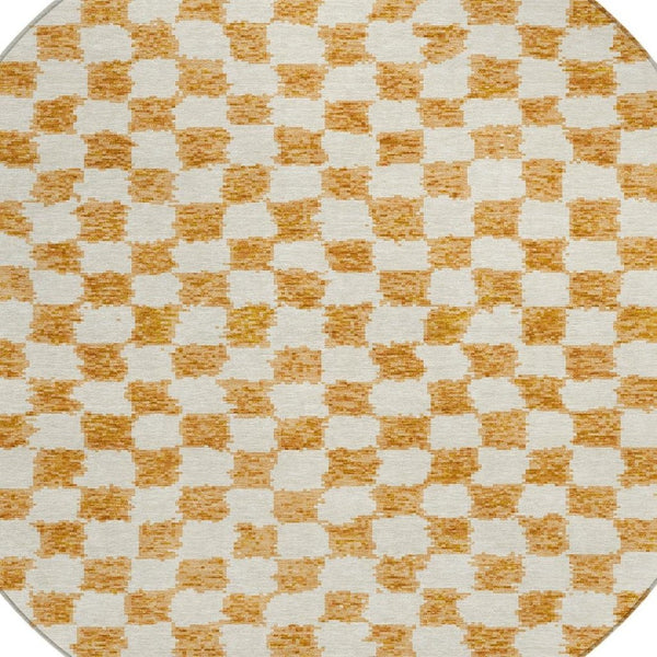 HomeRoots 5' Orange and Ivory Geometric Area Rug - Stylish, Washable Design for Indoor and Outdoor Spaces 8' Round 627220