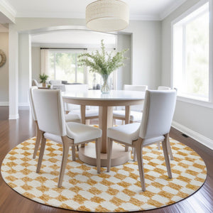 HomeRoots 5' Orange and Ivory Geometric Area Rug - Stylish, Washable Design for Indoor and Outdoor Spaces 8' Round 627220