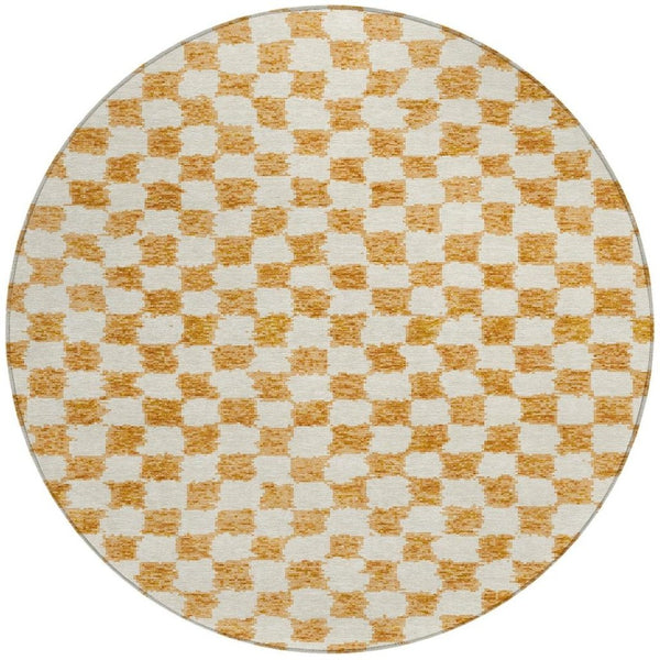 HomeRoots 5' Orange and Ivory Geometric Area Rug - Stylish, Washable Design for Indoor and Outdoor Spaces 8' Round 627220