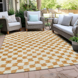 HomeRoots 5' Orange and Ivory Geometric Area Rug - Stylish, Washable Design for Indoor and Outdoor Spaces 8' X 10' 627221