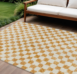 HomeRoots 5' Orange and Ivory Geometric Area Rug - Stylish, Washable Design for Indoor and Outdoor Spaces 8' X 10' 627221