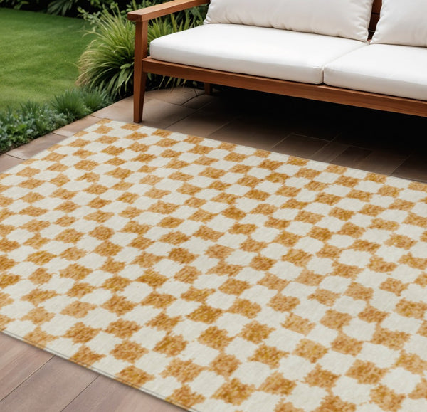 HomeRoots 5' Orange and Ivory Geometric Area Rug - Stylish, Washable Design for Indoor and Outdoor Spaces 9' X 12' 627222