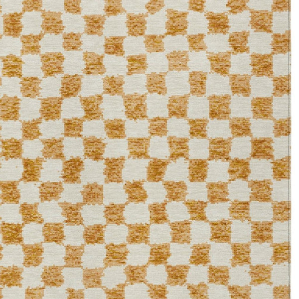HomeRoots 5' Orange and Ivory Geometric Area Rug - Stylish, Washable Design for Indoor and Outdoor Spaces 9' X 12' 627222