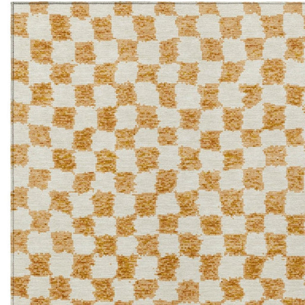 HomeRoots 5' Orange and Ivory Geometric Area Rug - Stylish, Washable Design for Indoor and Outdoor Spaces 10' X 14' 627223