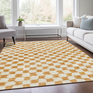 HomeRoots 5' Orange and Ivory Geometric Area Rug - Stylish, Washable Design for Indoor and Outdoor Spaces 10' X 14' 627223