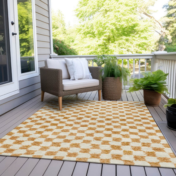 HomeRoots 5' Orange and Ivory Geometric Area Rug - Stylish, Washable Design for Indoor and Outdoor Spaces 10' X 14' 627223