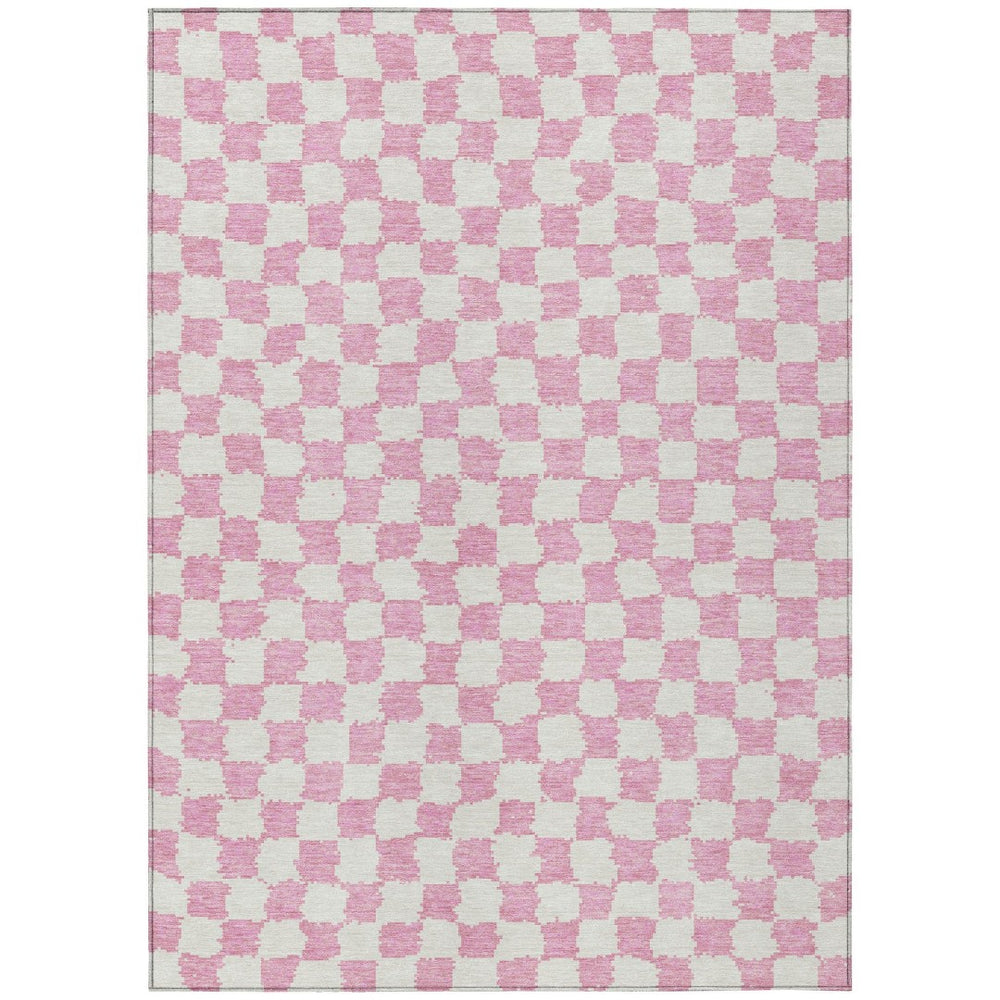 HomeRoots 5' Pink and Ivory Geometric Area Rug - Washable, Durable for Indoor & Outdoor Use, Stylish Design 5' X 8' 627225