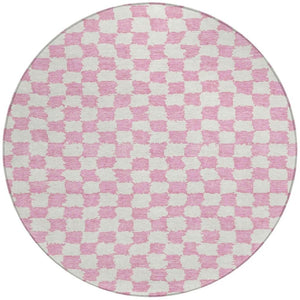 HomeRoots 5' Pink and Ivory Geometric Area Rug - Washable, Durable for Indoor & Outdoor Use, Stylish Design 8' Round 627226