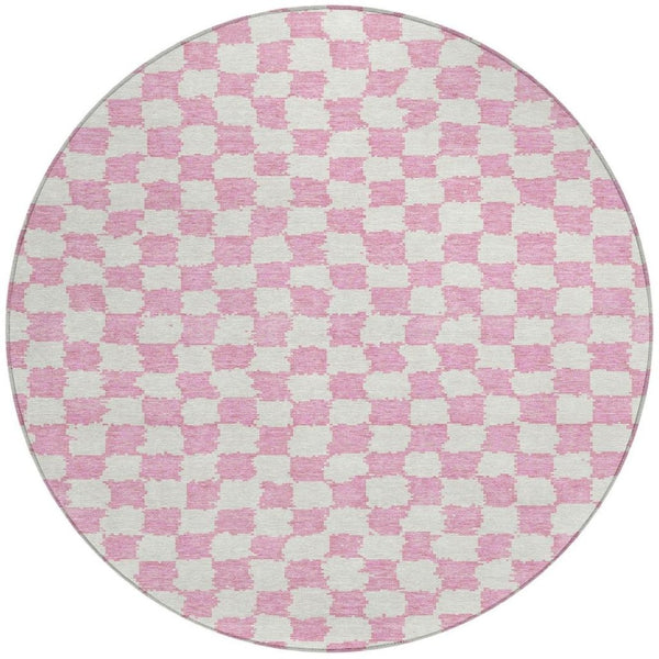 HomeRoots 5' Pink and Ivory Geometric Area Rug - Washable, Durable for Indoor & Outdoor Use, Stylish Design 8' Round 627226