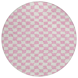 HomeRoots 5' Pink and Ivory Geometric Area Rug - Washable, Durable for Indoor & Outdoor Use, Stylish Design 8' Round 627226