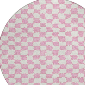 HomeRoots 5' Pink and Ivory Geometric Area Rug - Washable, Durable for Indoor & Outdoor Use, Stylish Design 8' Round 627226