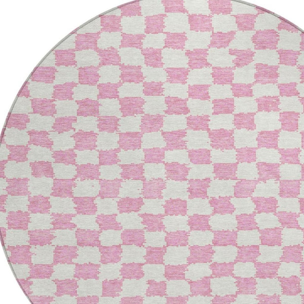 HomeRoots 5' Pink and Ivory Geometric Area Rug - Washable, Durable for Indoor & Outdoor Use, Stylish Design 8' Round 627226