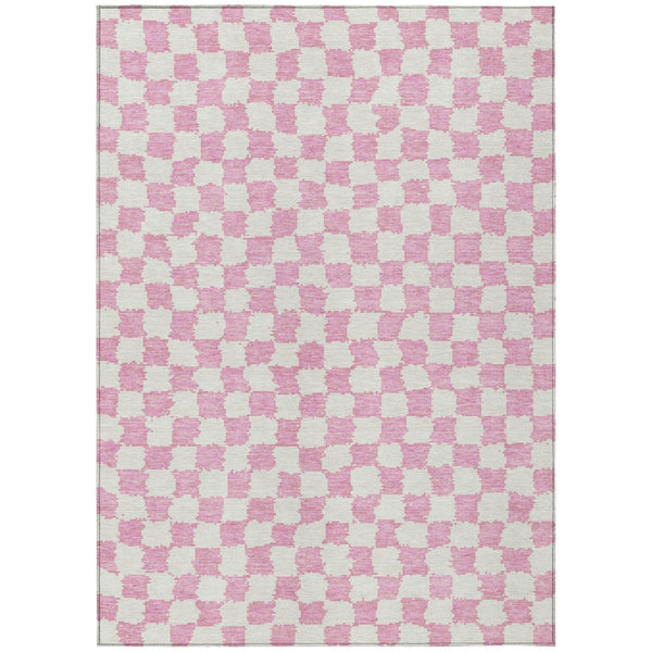 HomeRoots 5' Pink and Ivory Geometric Area Rug - Washable, Durable for Indoor & Outdoor Use, Stylish Design 8' X 10' 627227