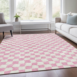 HomeRoots 5' Pink and Ivory Geometric Area Rug - Washable, Durable for Indoor & Outdoor Use, Stylish Design 9' X 12' 627228